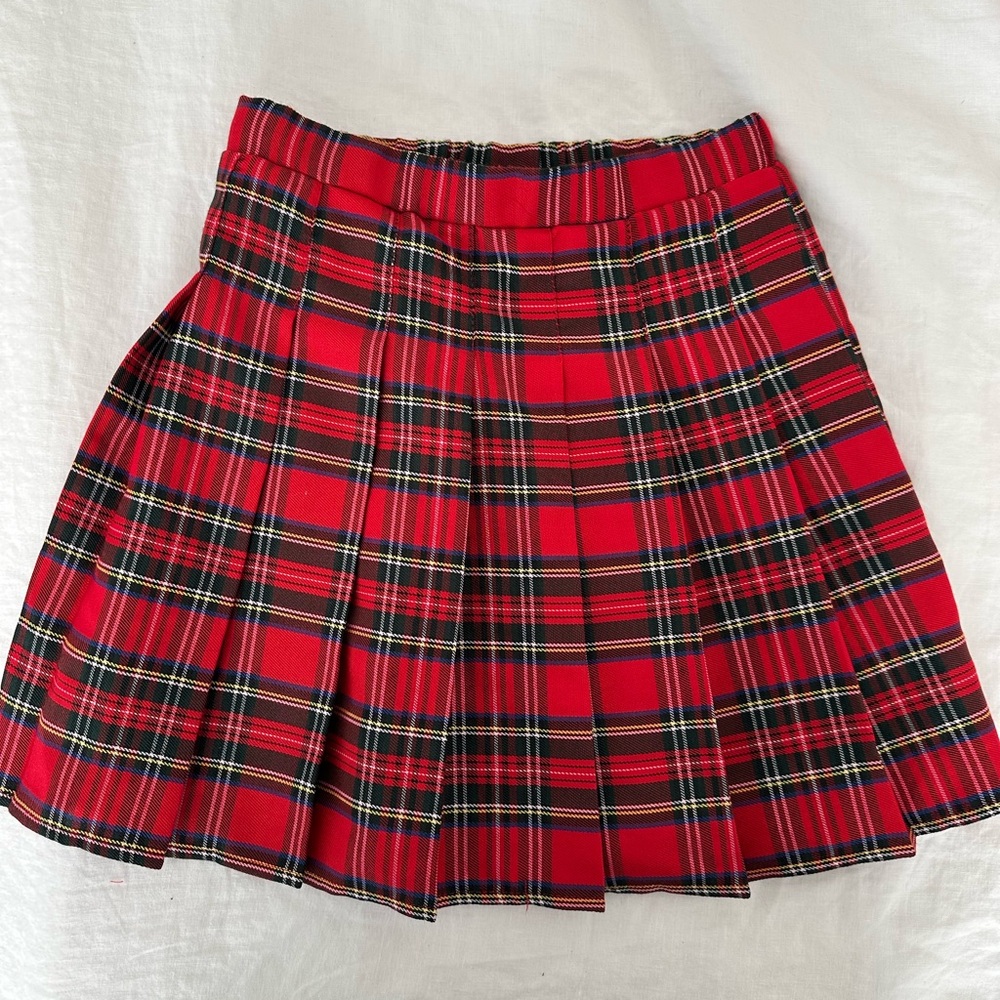 Red Plaid Pleated Skirt